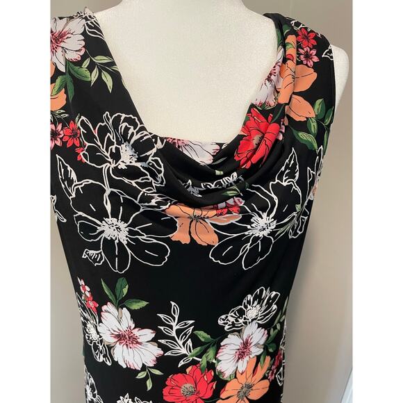 Signature by Robbie Bee Midi Dress Sz M Dark Floral Cowl Neck Sleeveless Stretch - Picture 5 of 11